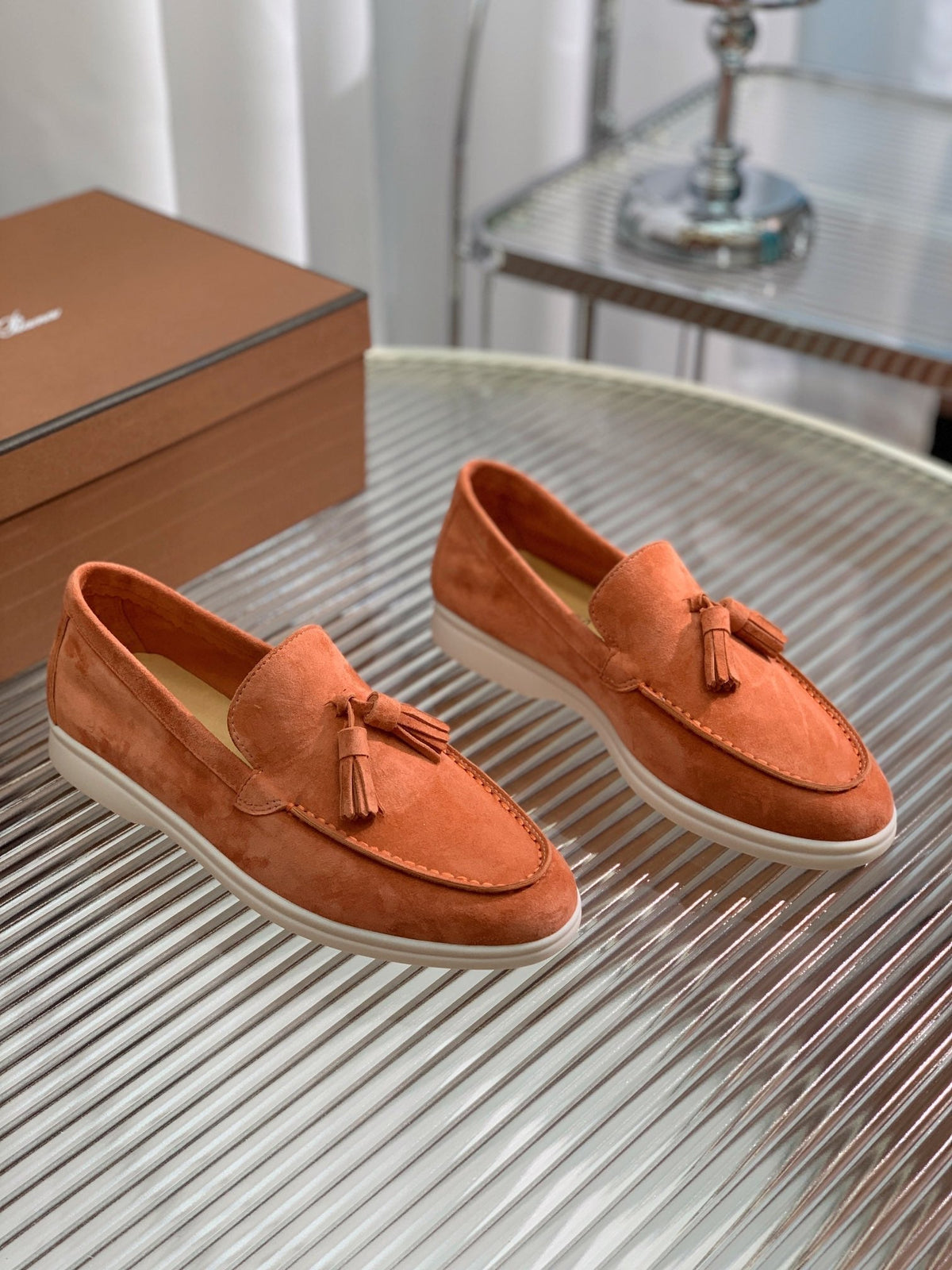 lp dot sole walk loafer brownish pink suede 1