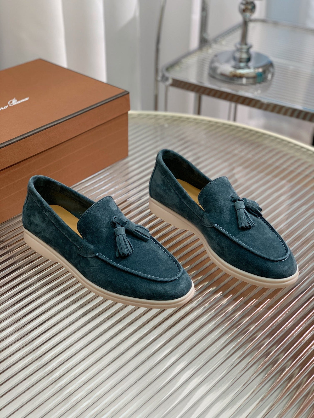 lp dot sole walk loafer peacock blue suede