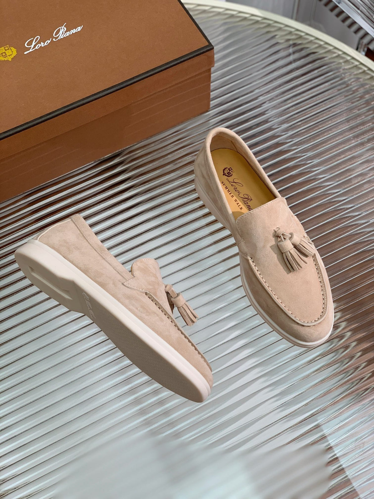 lp dot sole walk loafer cashew butter suede