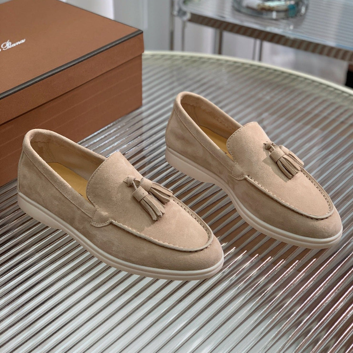 lp dot sole walk loafer cashew butter suede