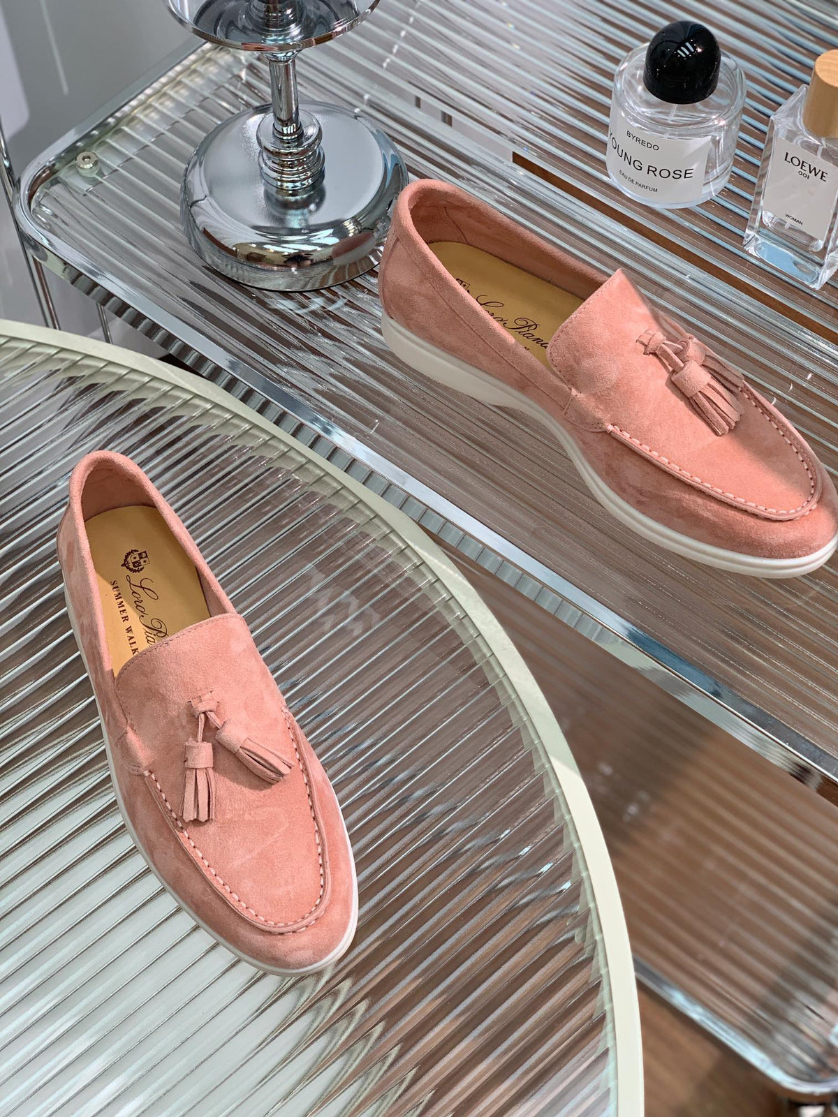 lp dot sole walk loafer brownish pink suede