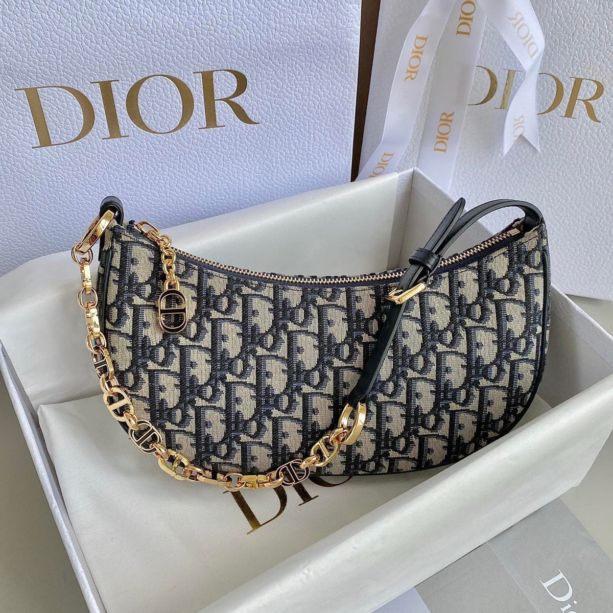 CD lounge underarm bag 26 blue classic floral fabric