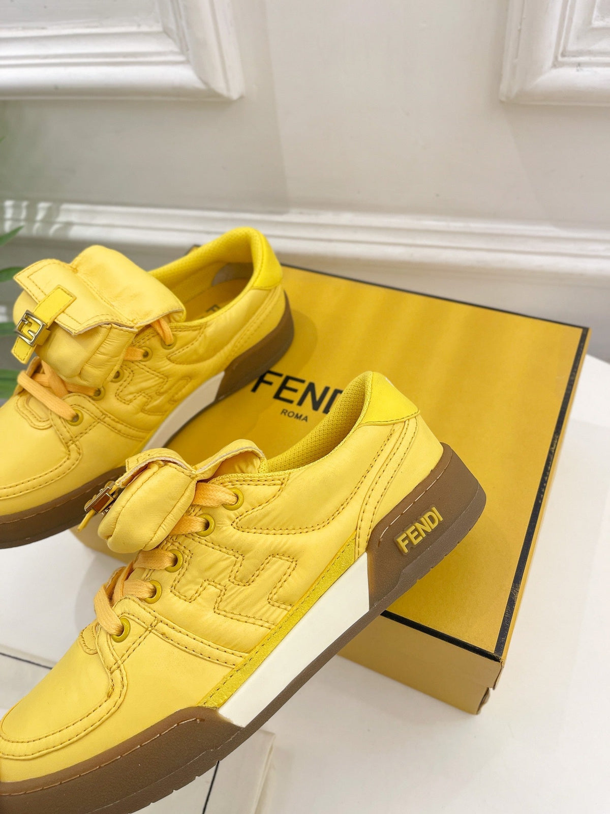 FENDI TRAINER SNEAKER IN CORN YELLOW LAMBSKIN