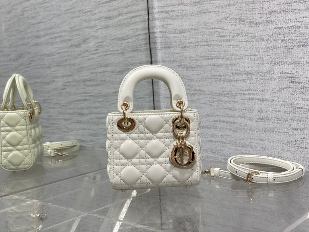 micro lady white lambskin ghw