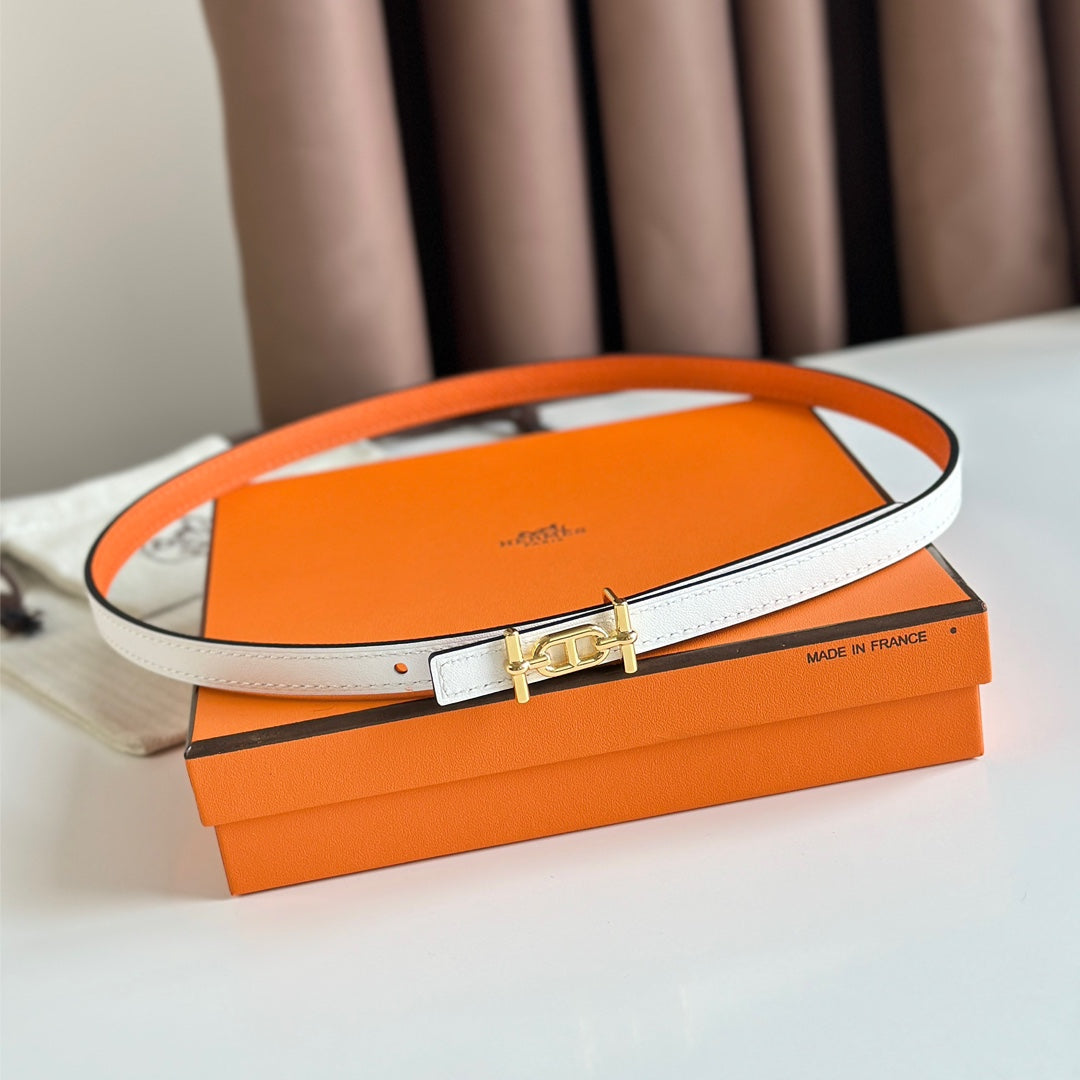 HM ANCRE BUCKLE & REVERSIBLE WHITE AND ORANGE LEATHER STRAP 13MM GOLD HARDWARE