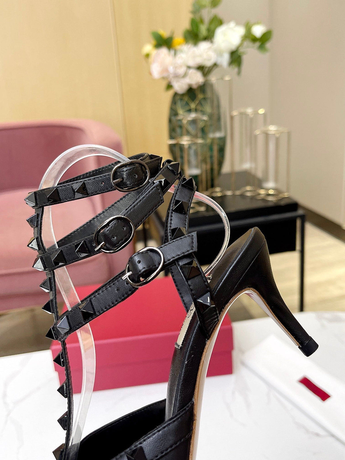 Valentino Rockstud Caged Pumps 95mm Black Beige Leather