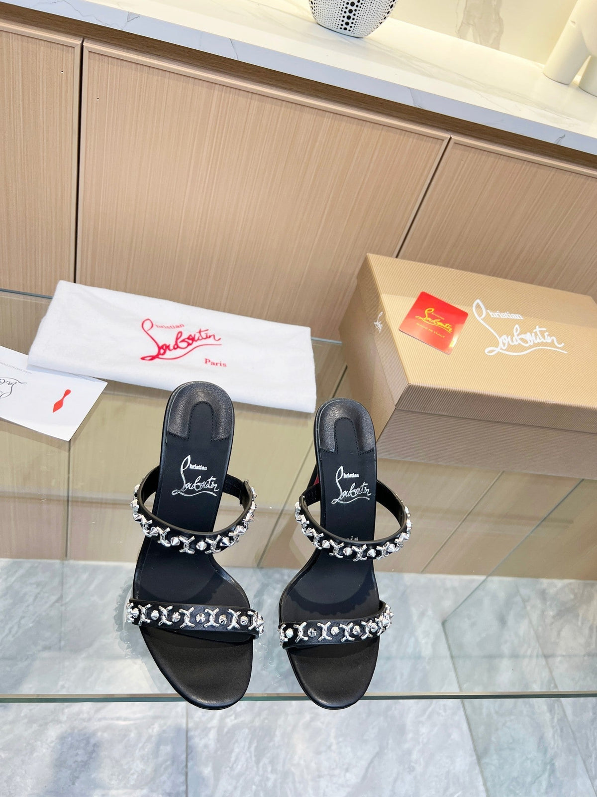CL Justchain Mules 100mm Metal with Sheepskin 251026