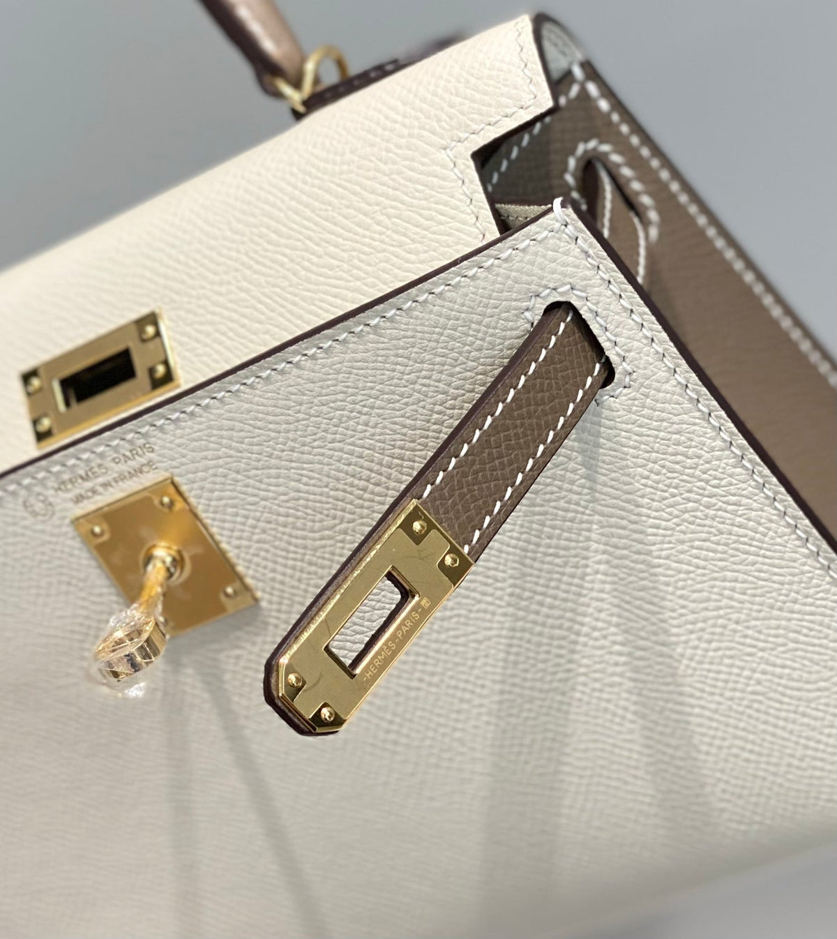 HM Mini Kelly 19cm Cream Etoupe Epsom Gold Hardware