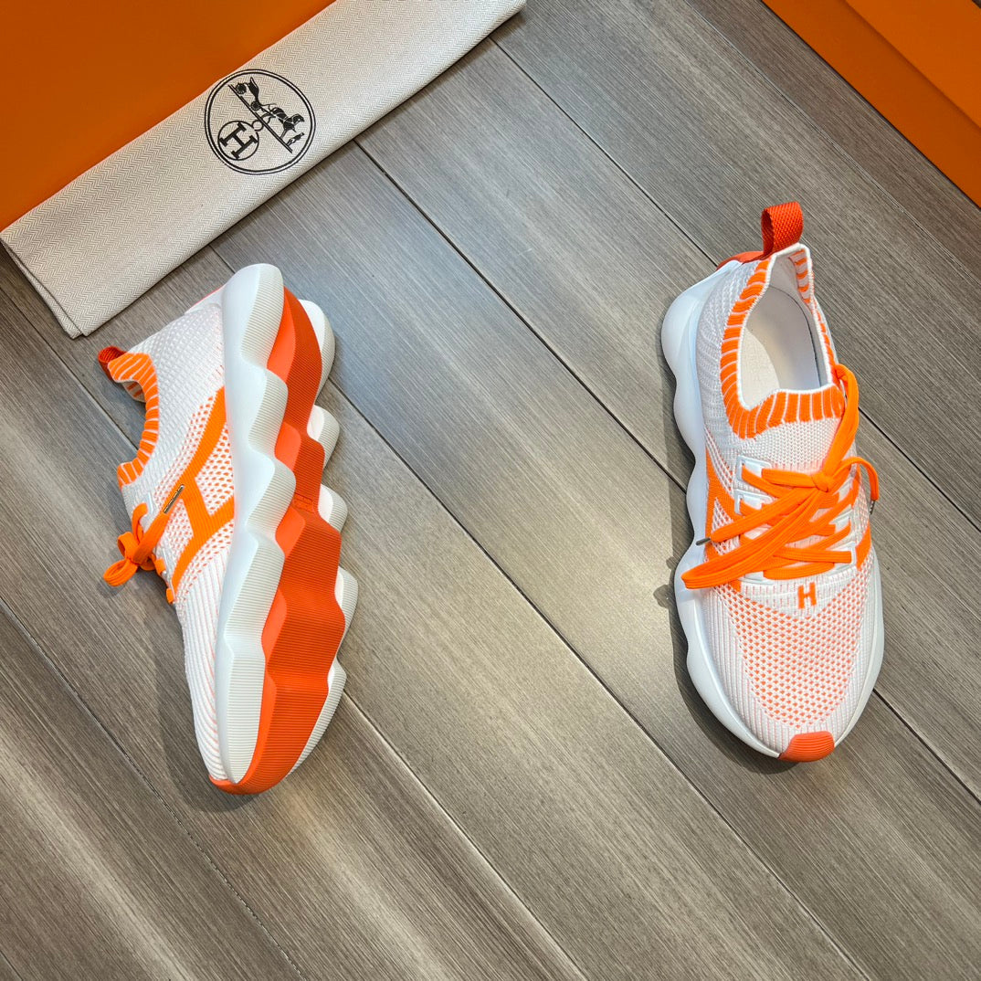 HM FLEX SLIP-ON SNEAKER WHITE AND ORANGE WOVEN FABRIC