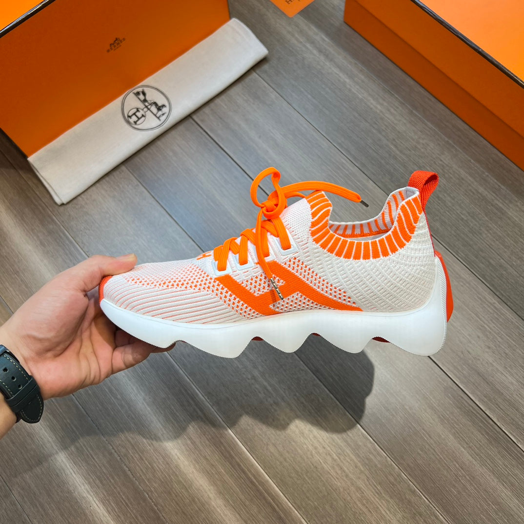 HM FLEX SLIP-ON SNEAKER WHITE AND ORANGE WOVEN FABRIC