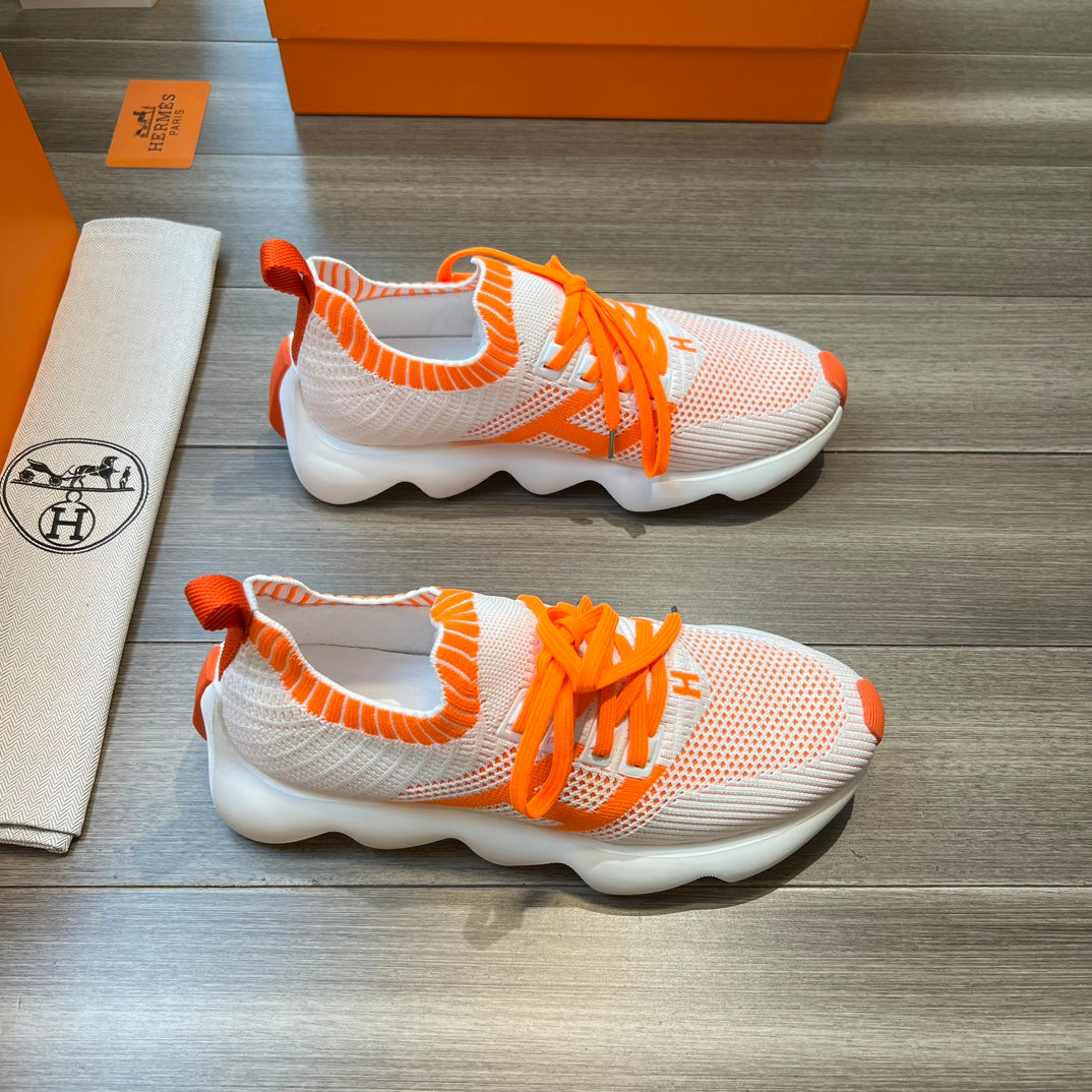 HM FLEX SLIP-ON SNEAKER WHITE AND ORANGE WOVEN FABRIC