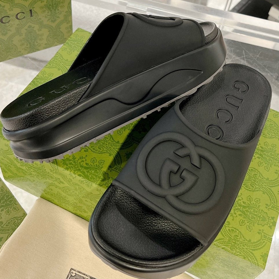 GC 25 Interlocking G 50mm Slide Sandal Black Cowhide 292380