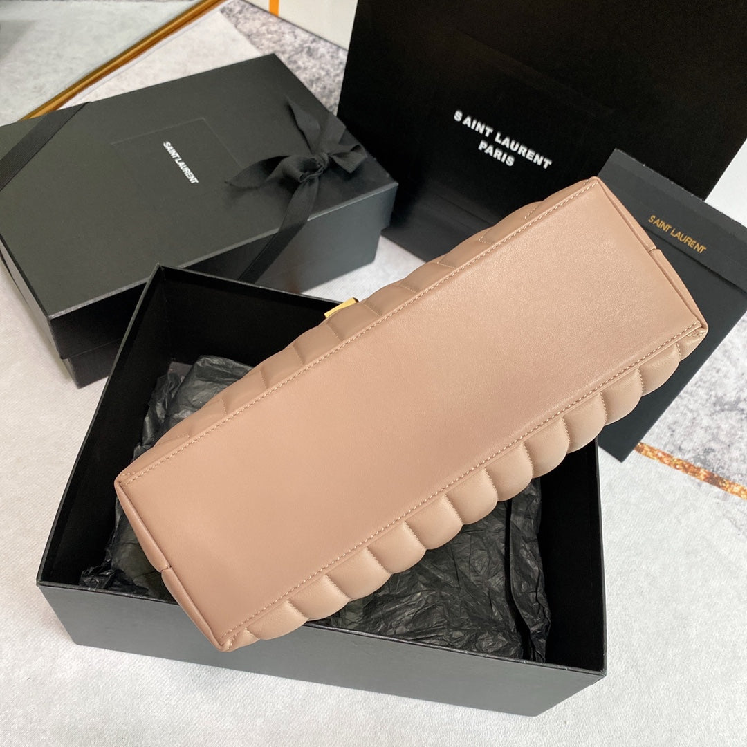 LOULOU MEDIUM 32 DARK BEIGE QUILTED LEATHER GOLD HARDWARE