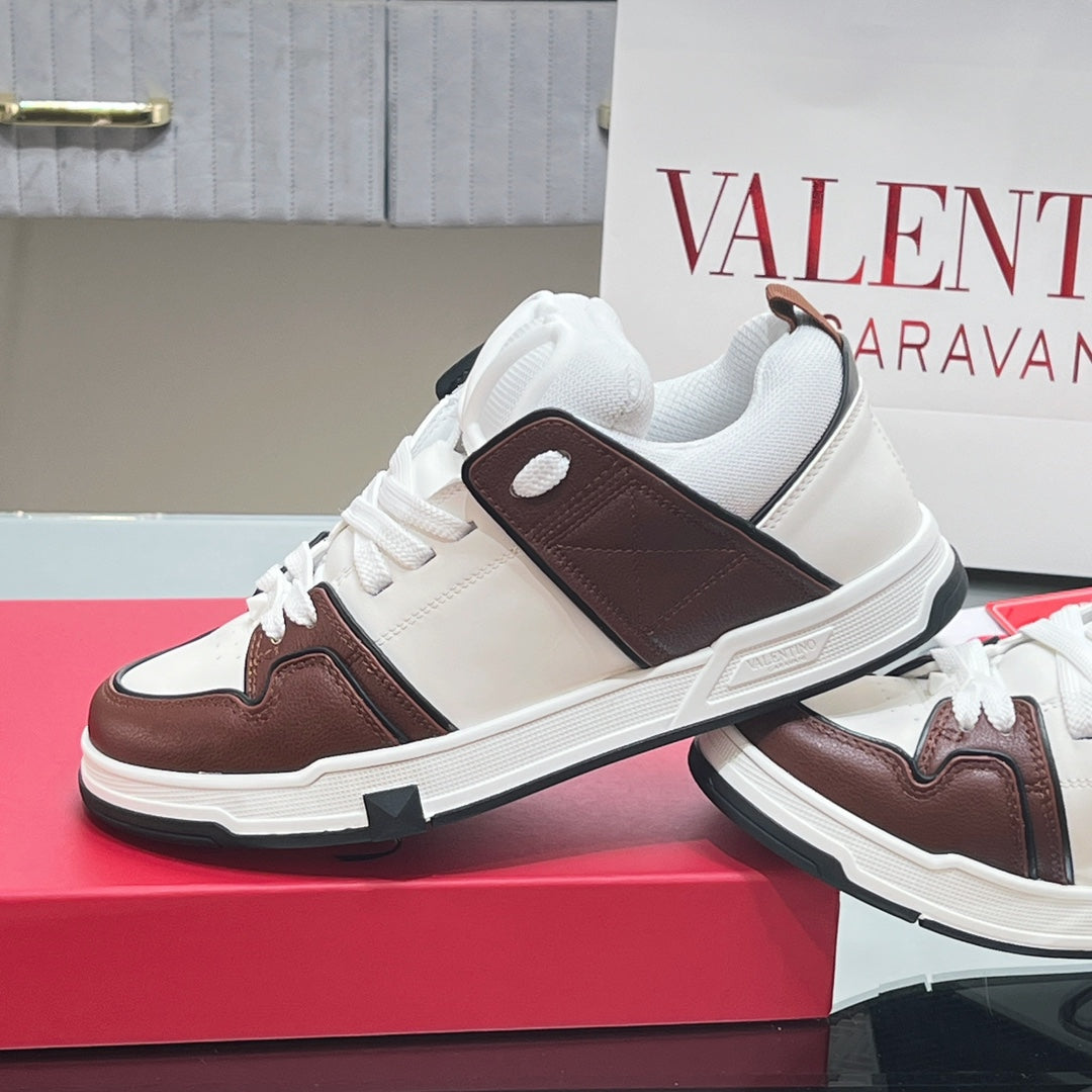OPEN SKATE SNEAKER IN WHITE MIX PECAN BROWN CALFSKIN