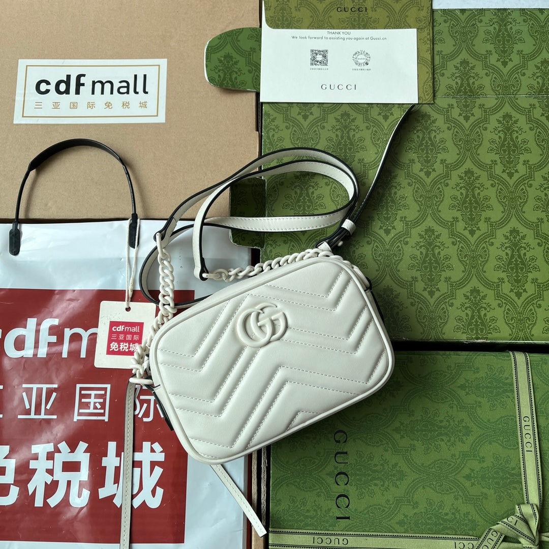 gg marmont mini 18cm zip top all white calfskin