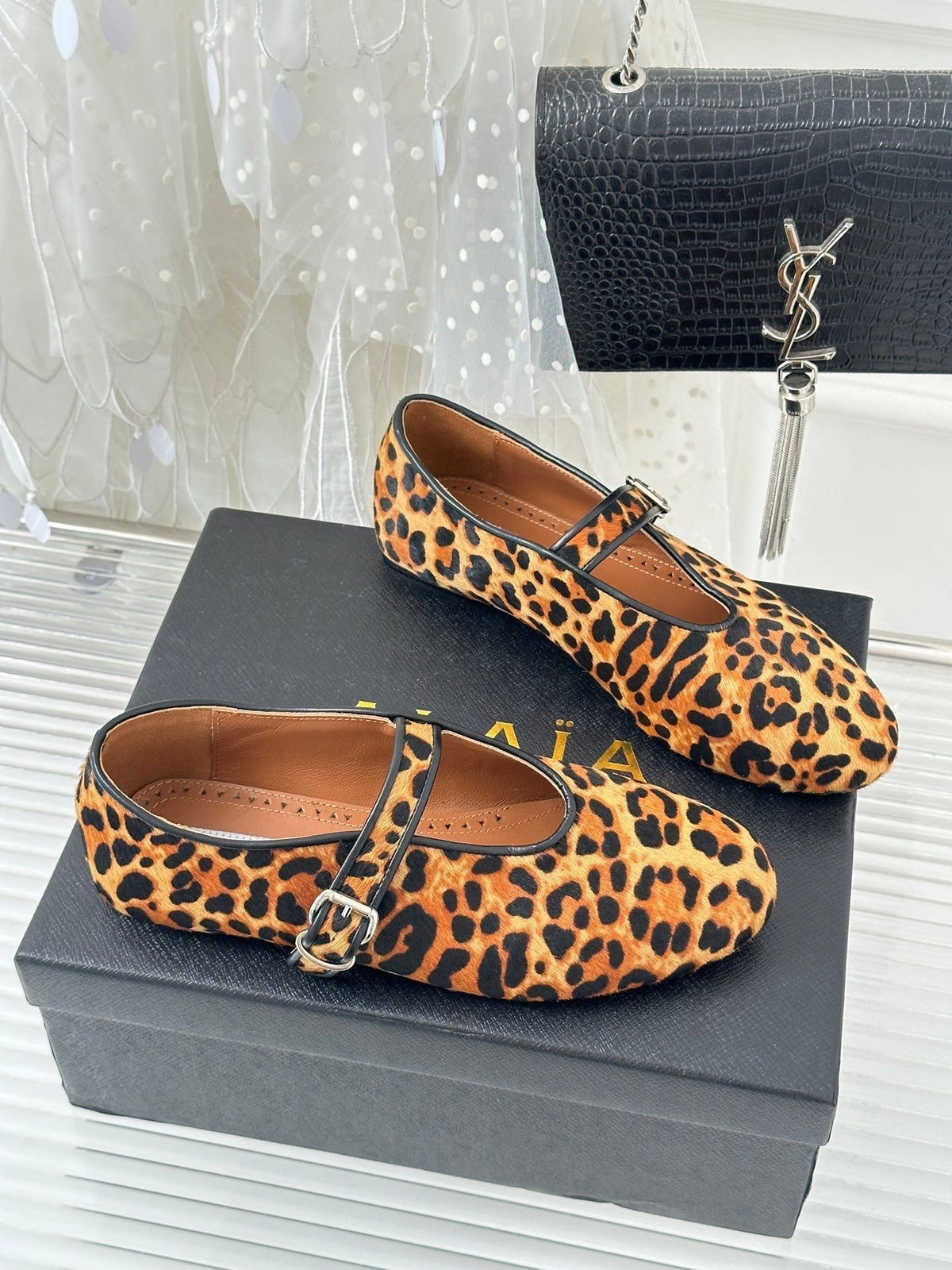 Alaia 25 Mary Jane Ballet Flat Leopard Calfskin 293239