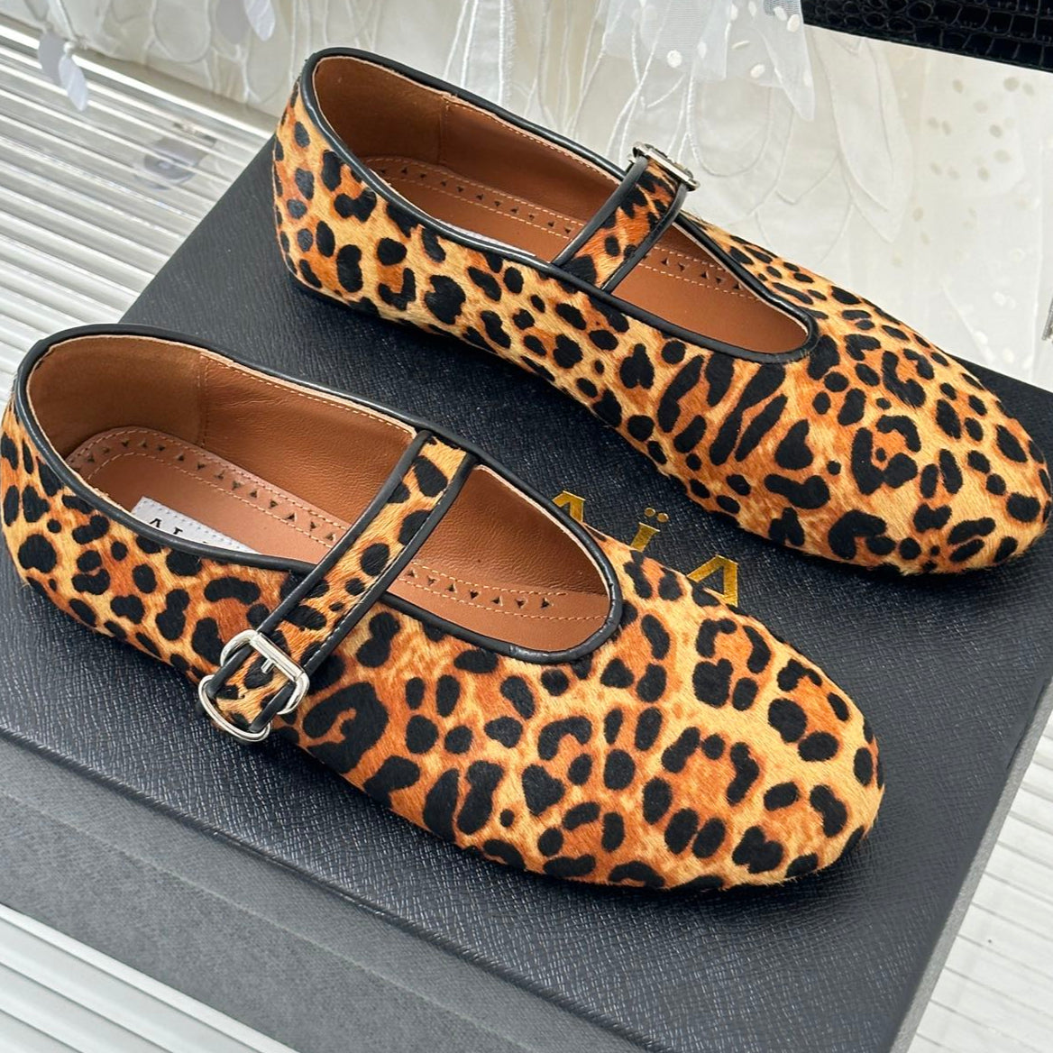 Alaia 25 Mary Jane Ballet Flat Leopard Calfskin 293239