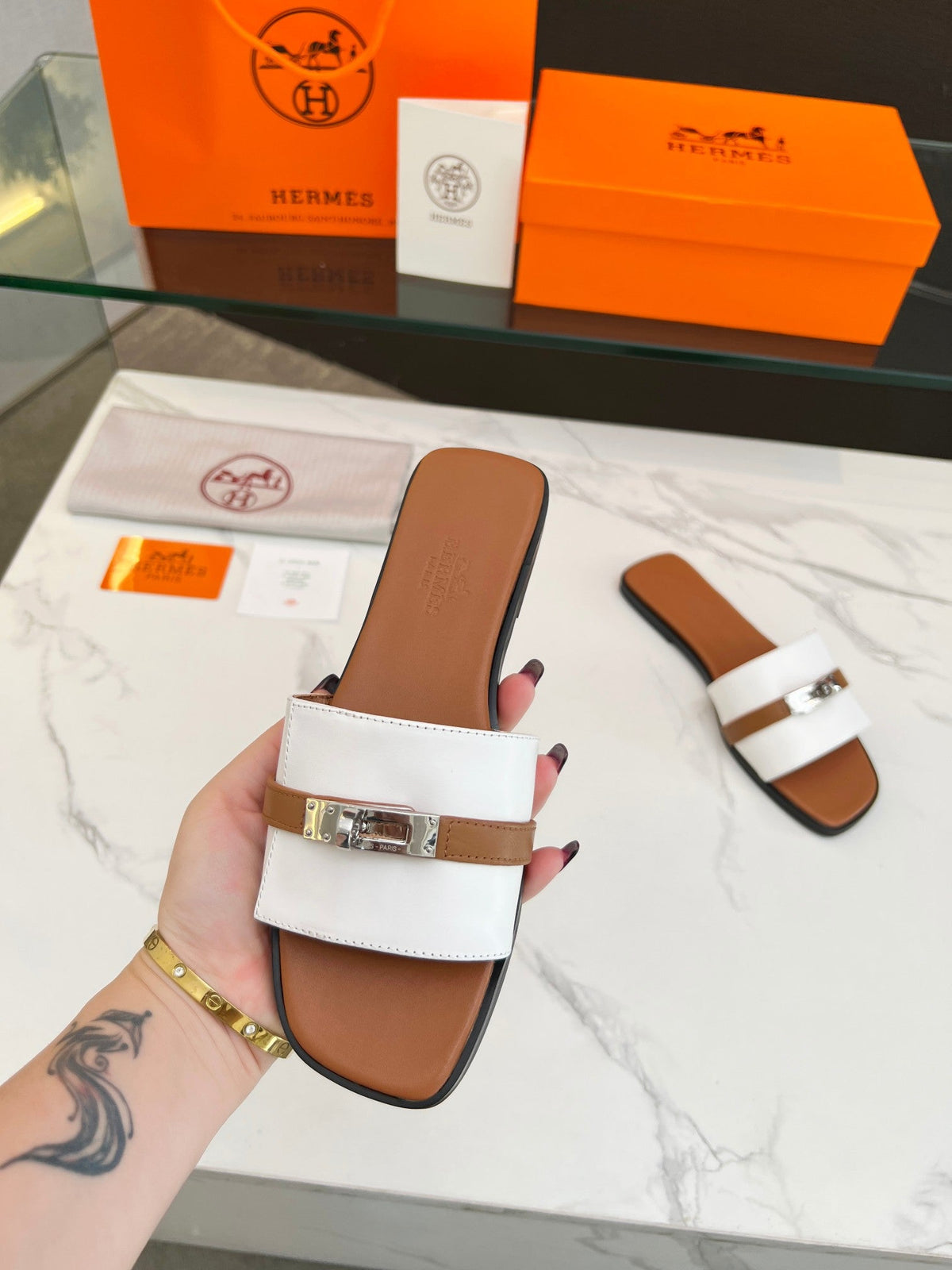 Giulia Sandal White Tan Calfskin