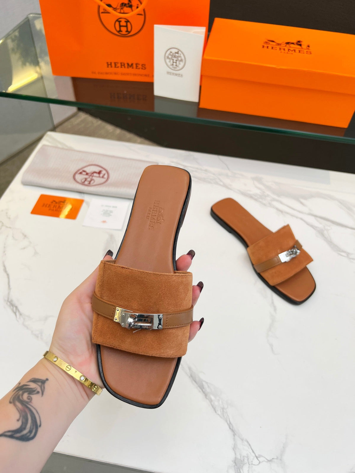 Giulia Sandal Tan Suede Tan Calfskin