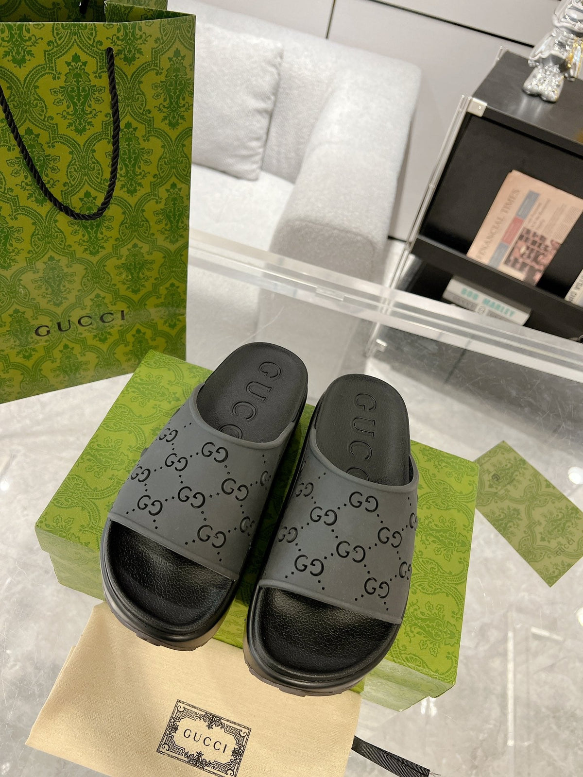 GC 25 50mm Monogram Slide Sandal Black Cowhide 292394