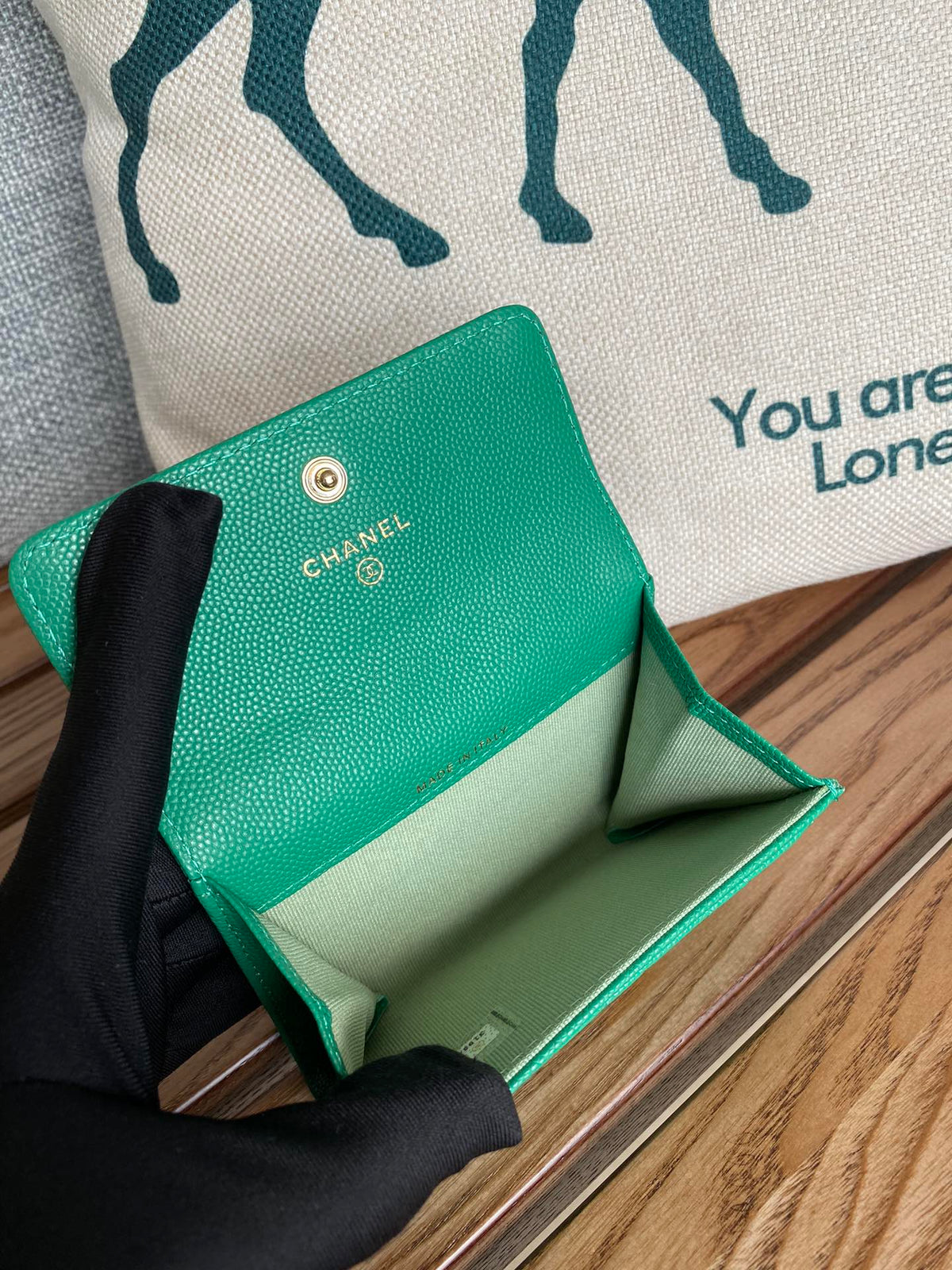 cc small wallet 11cm dark green caviar light gold hardware