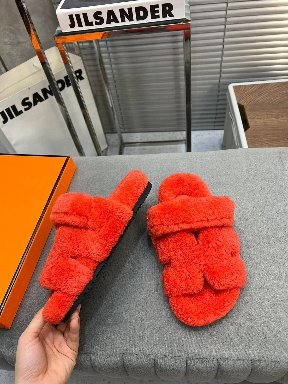 HM Chypre Sandal Red Orange Fleece Wool  953868