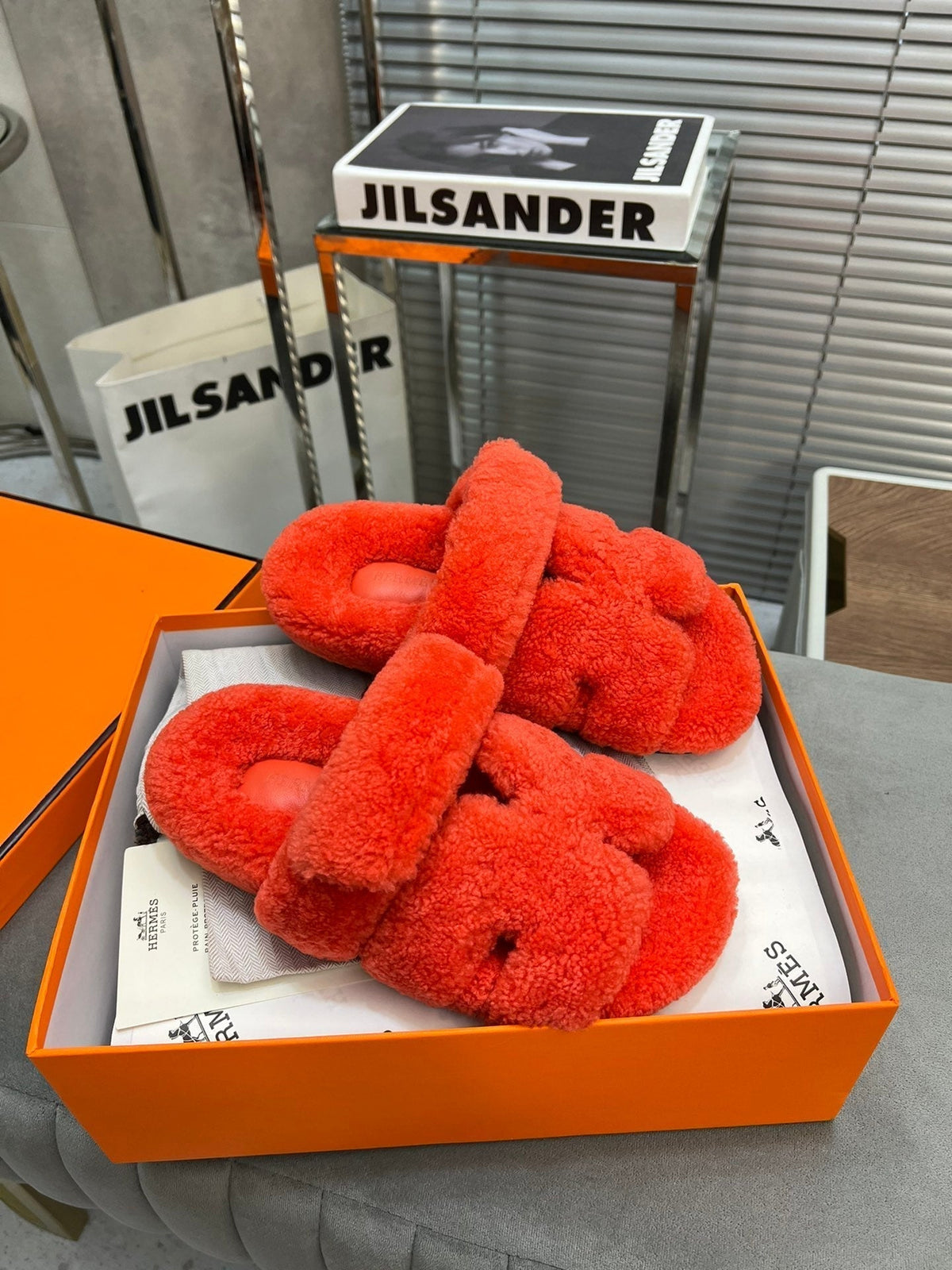 HM Chypre Sandal Red Orange Fleece Wool  953868