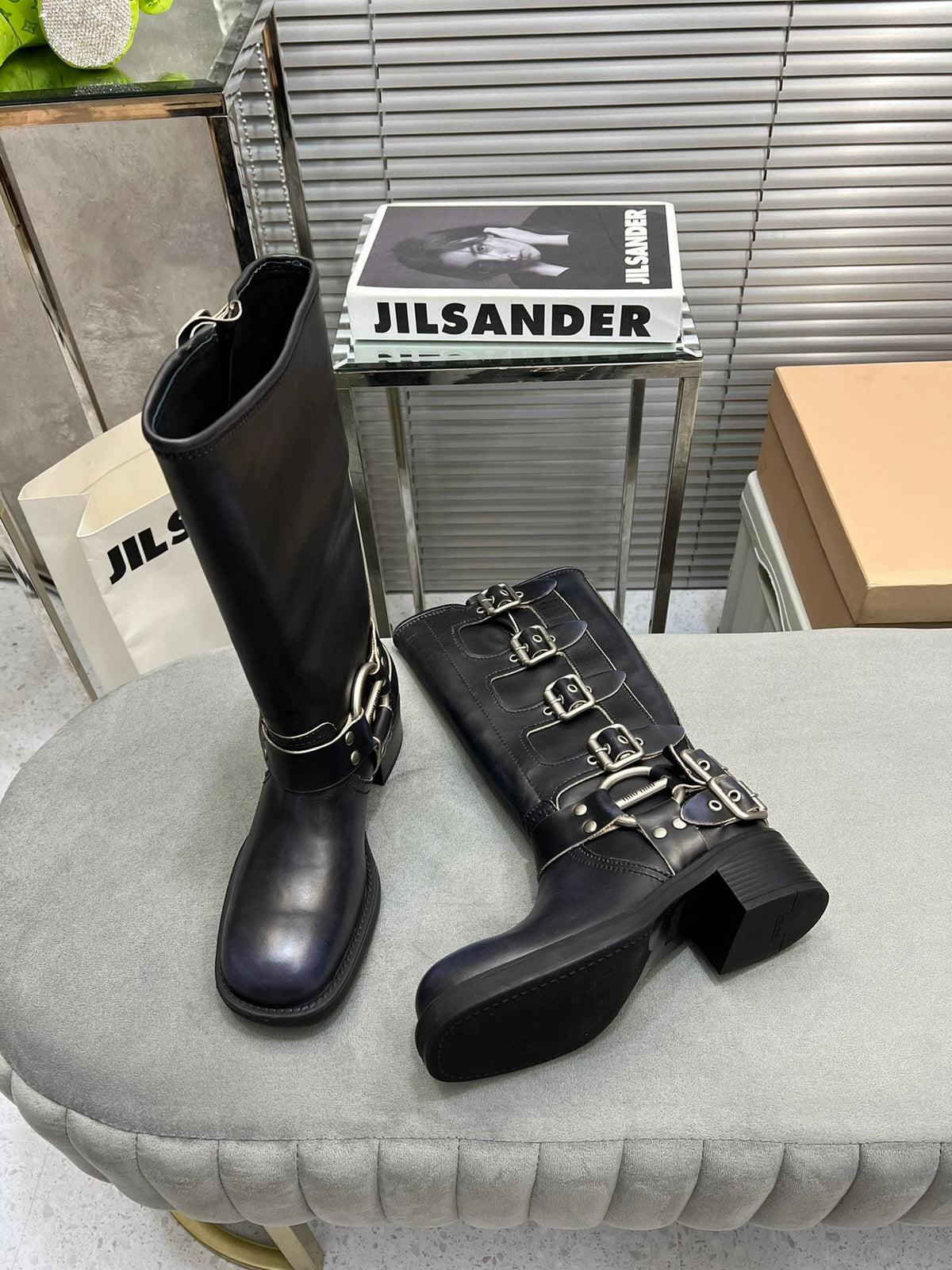 Miu Classic Black Leather Boots