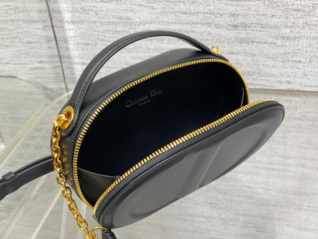 CD Oval camera bag 18 black cowhide leather