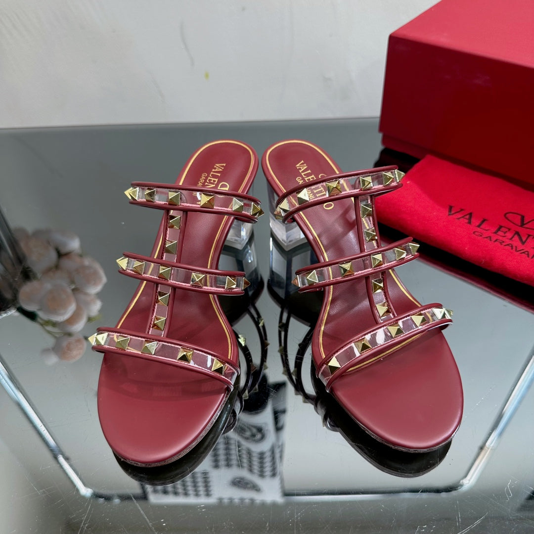 VT 25 Rockstud Sandals 65mm Ruby Red PVC Sheepskin 331960