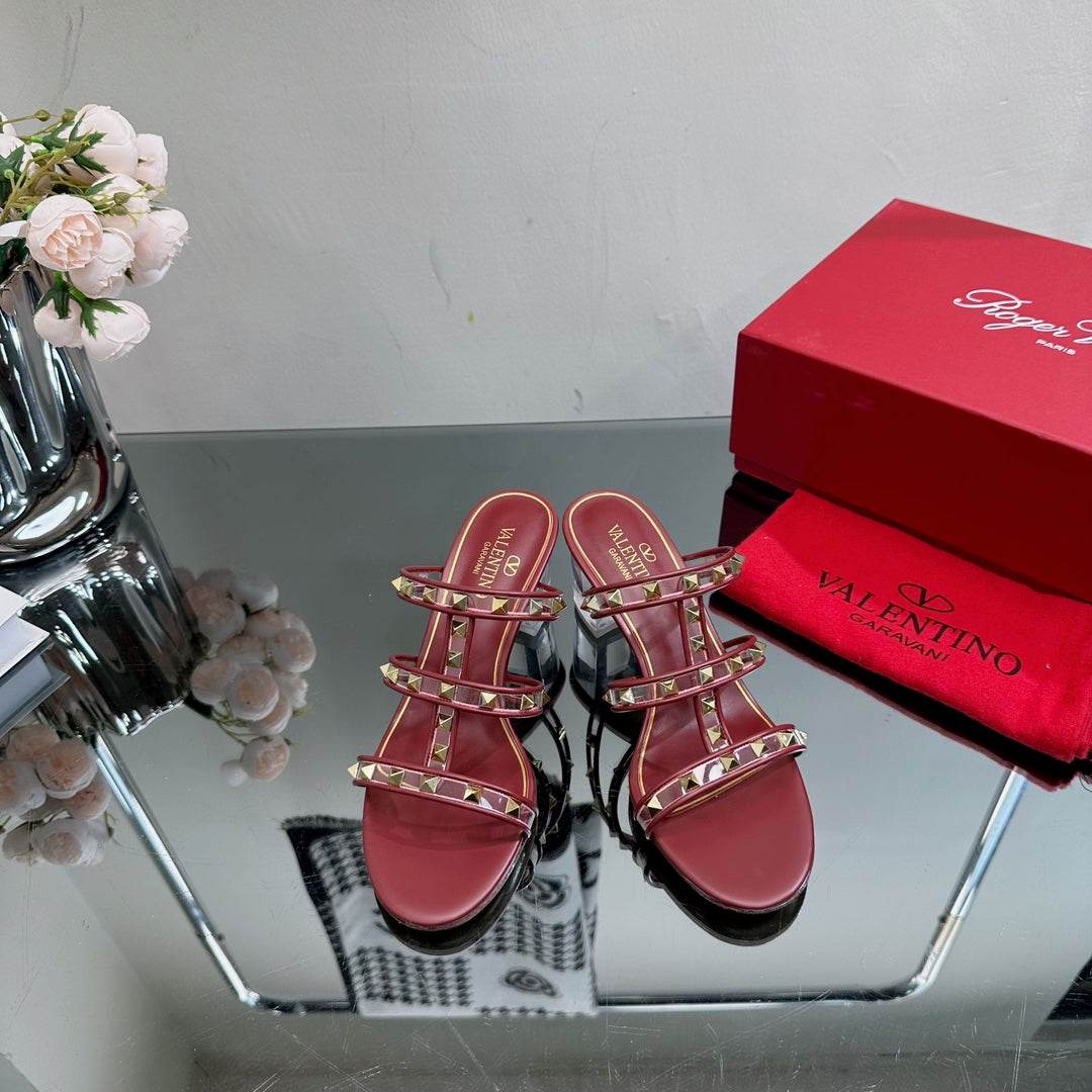 VT 25 Rockstud Sandals 65mm Ruby Red PVC Sheepskin 331960