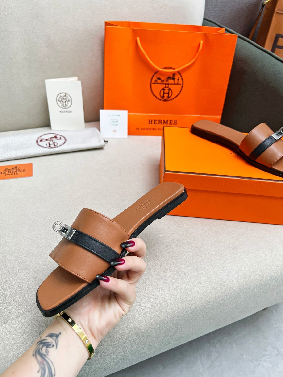 Giulia Sandal Brown Black Calfskin