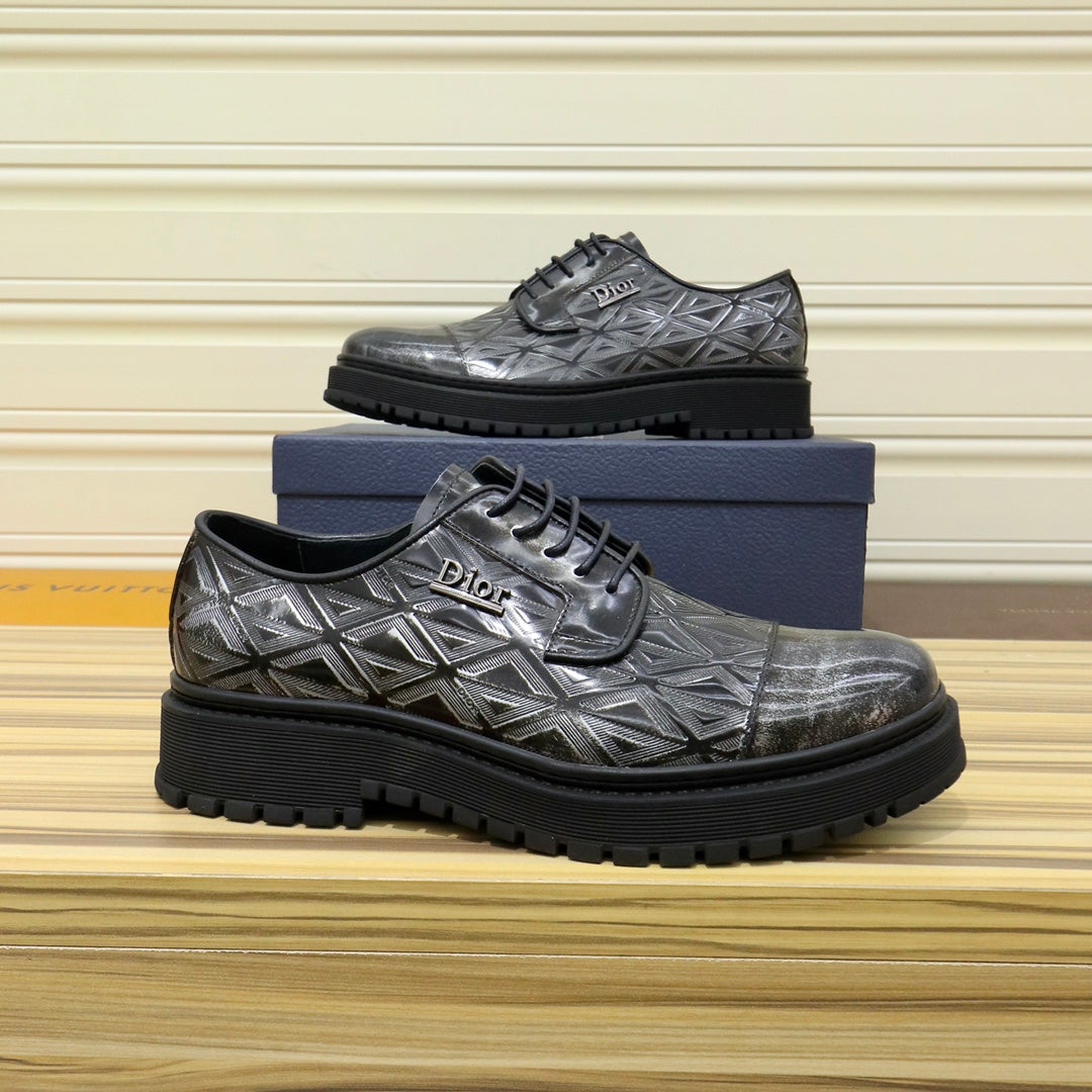 CD LACE-UP LOAFER BLACK MIX SILVER GEOMETRIC CALFSKIN