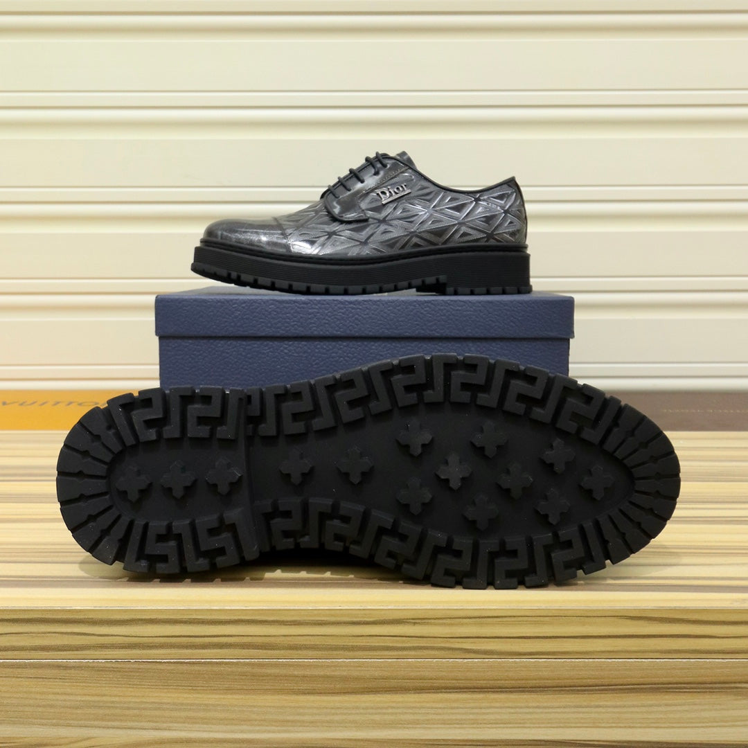CD LACE-UP LOAFER BLACK MIX SILVER GEOMETRIC CALFSKIN
