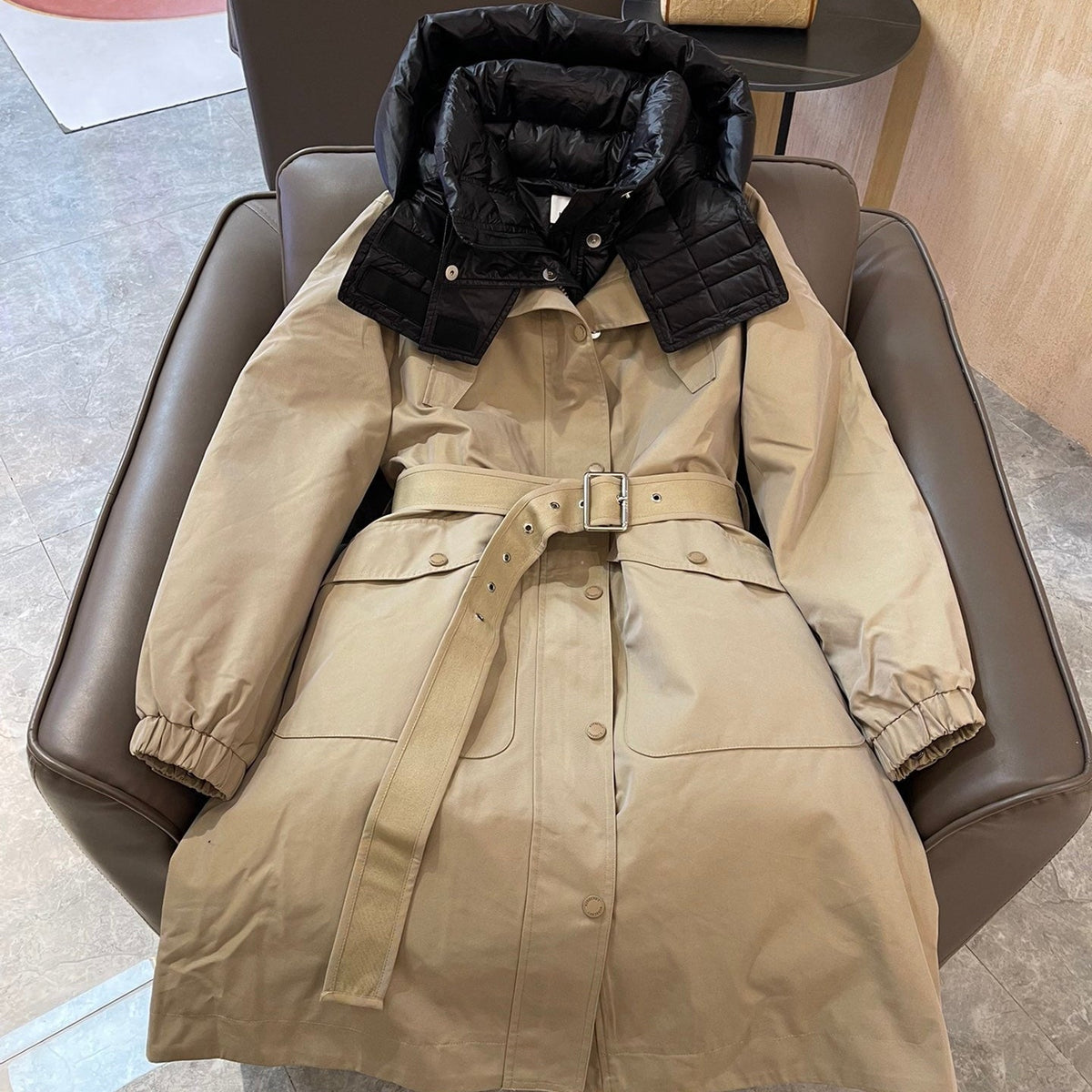 Burberry 25 Trench Coat Two-piece Set Beige Black Cotton Down Nylon