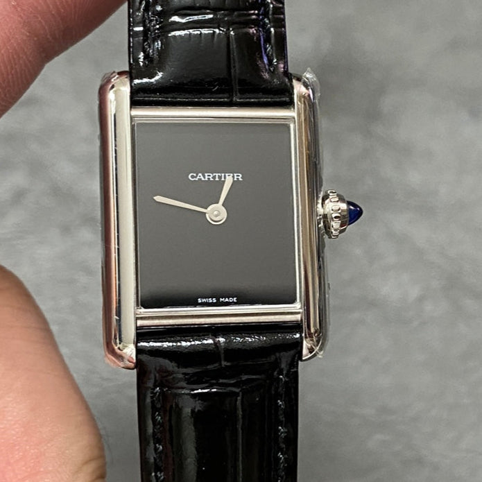 Cartier Tank 29.5mm Silver Black Leather