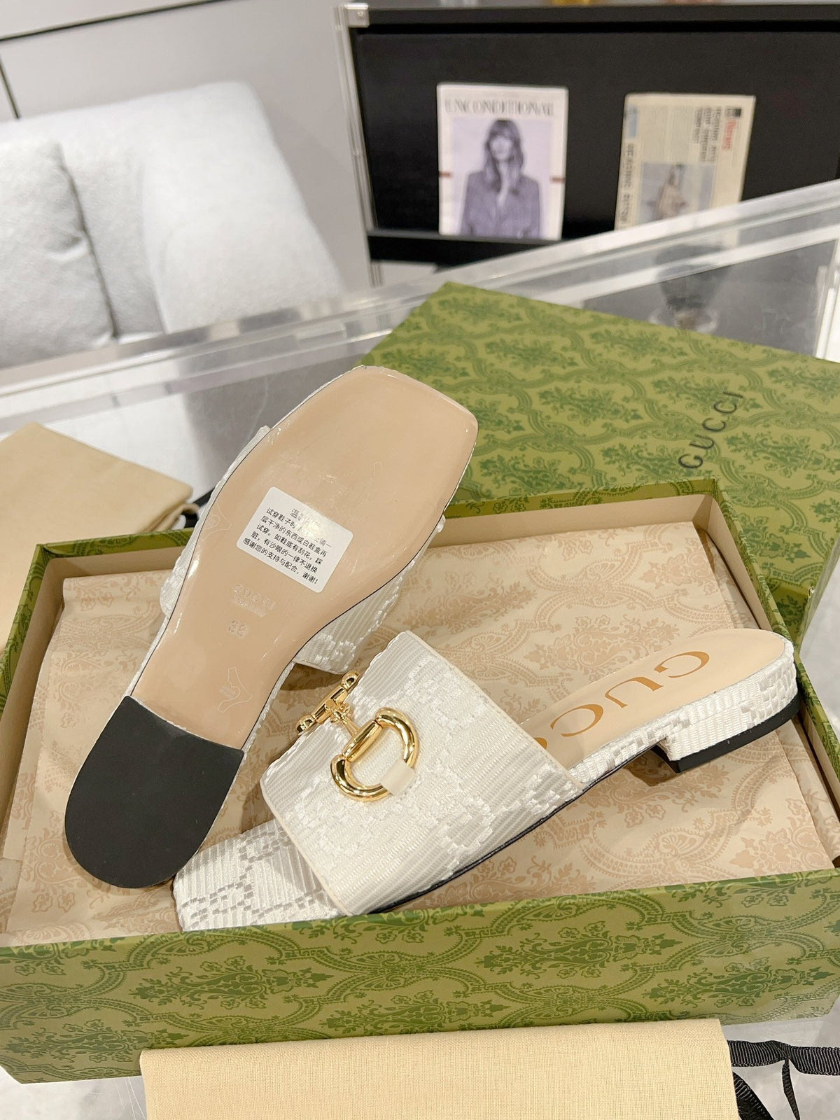 GG CHUNKY SLIDE SANDAL SILVER CALFSKIN