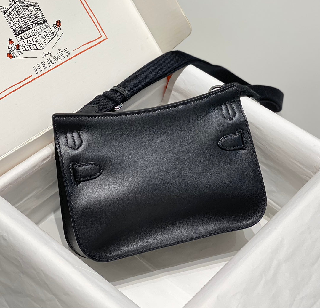 KELLY 23CM JYPSIERE BLACK LEATHER CROSSBODY BAG SHW