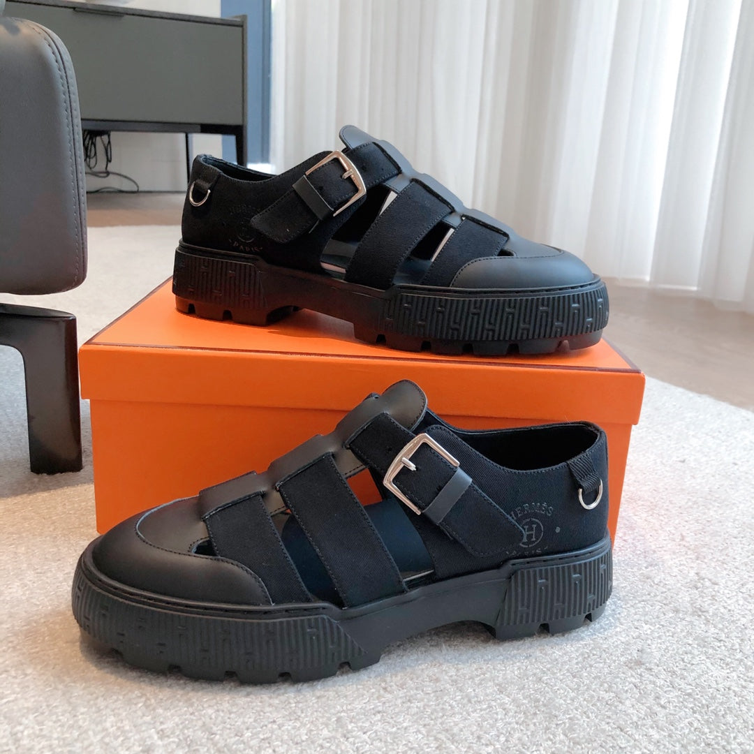 HM ITEM SANDAL SPACE CALFSKIN AND DENIM