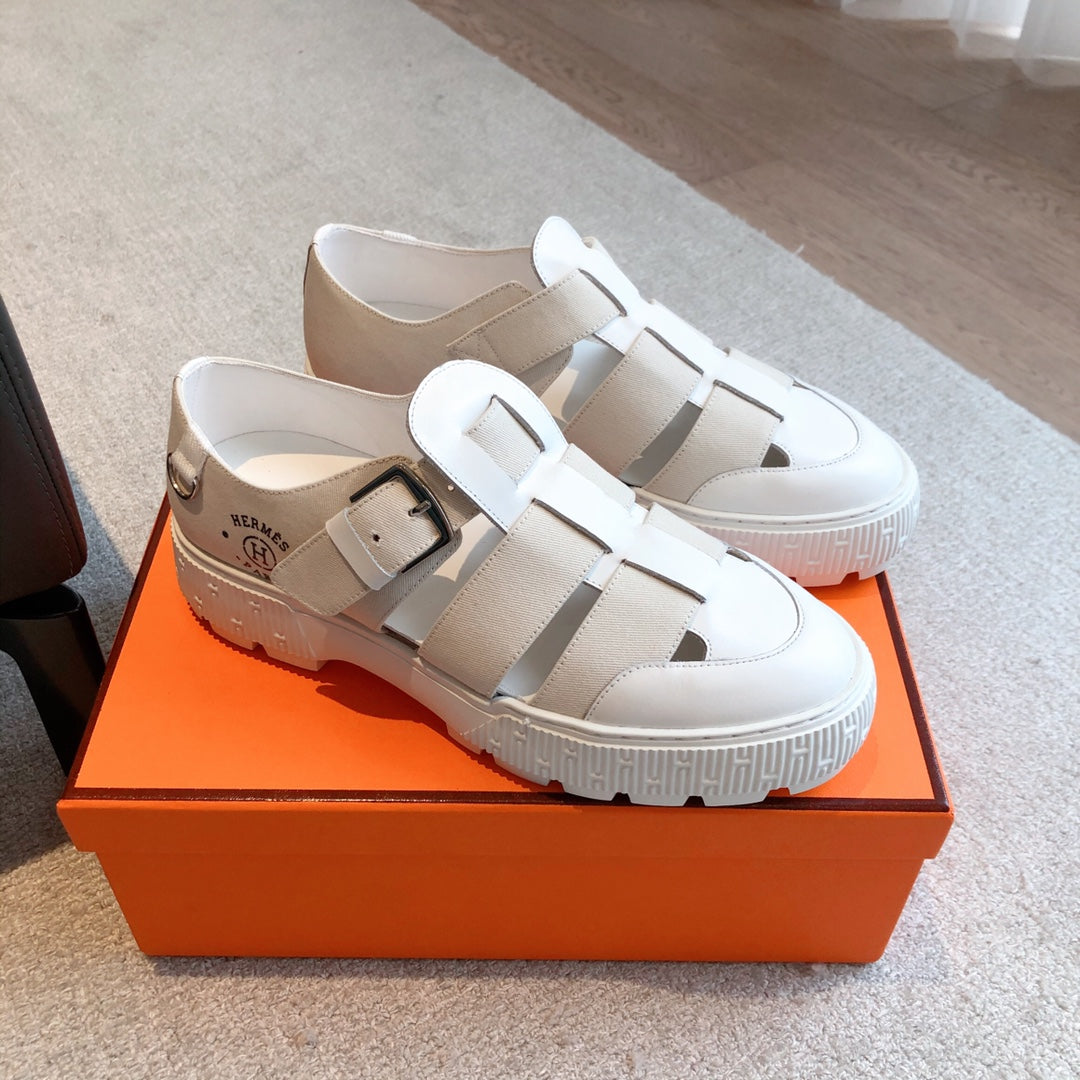 HM ITEM SANDAL WHITE CALFSKIN AND DENIM