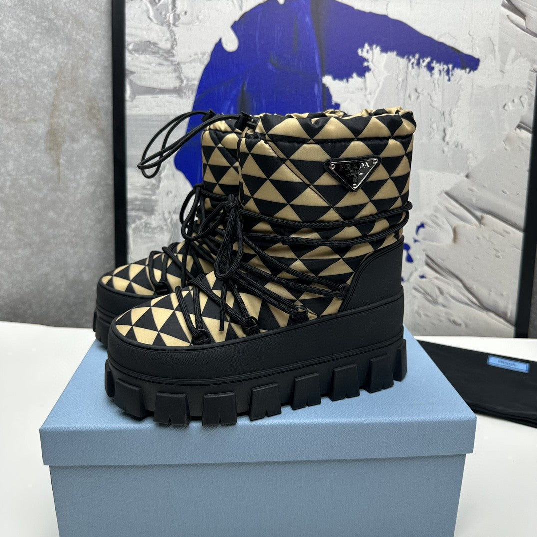 PRA RE-NYLON GABARDINE APRÃˆS SKI BOOTIES BLACK AND BEIGE