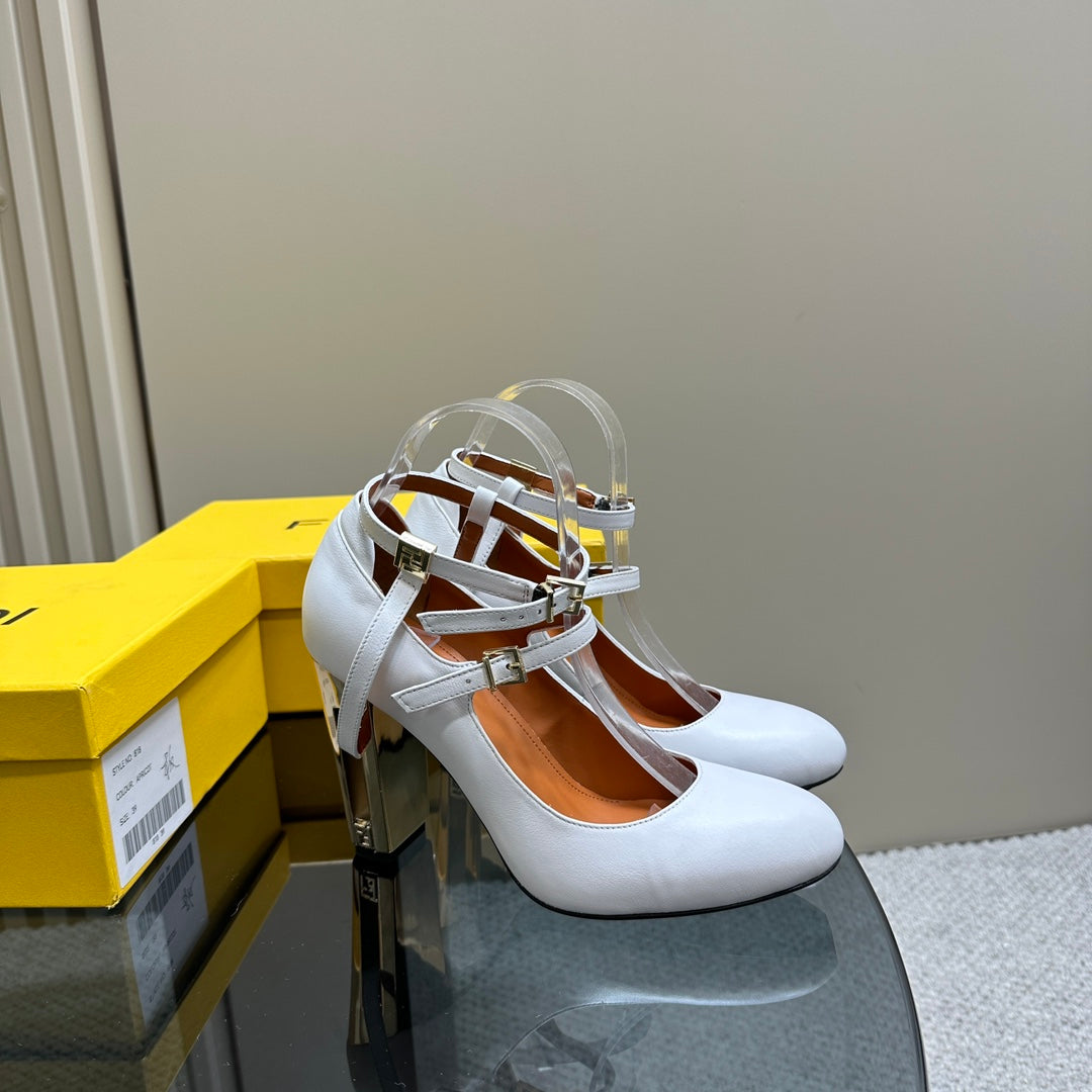 FENDI DELFINA HIGH-HEELED 85 MM SANDAL IN WHITE LAMBSKIN