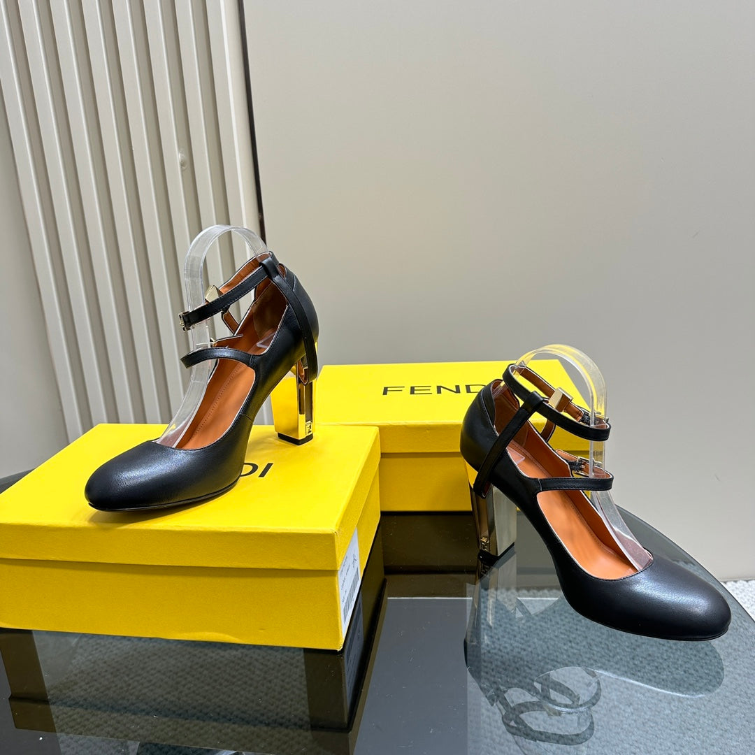 FENDI DELFINA HIGH-HEELED 85 MM SANDAL IN BLACK LAMBSKIN
