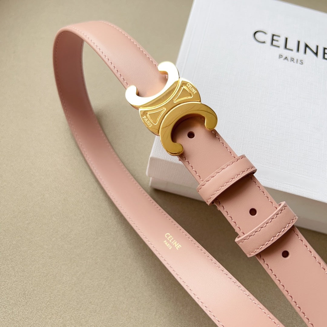 CL MEDIUM 25 MM TRIOMPHE BELT IN PEACHY PINK LEATHER GOLD HARDWARE
