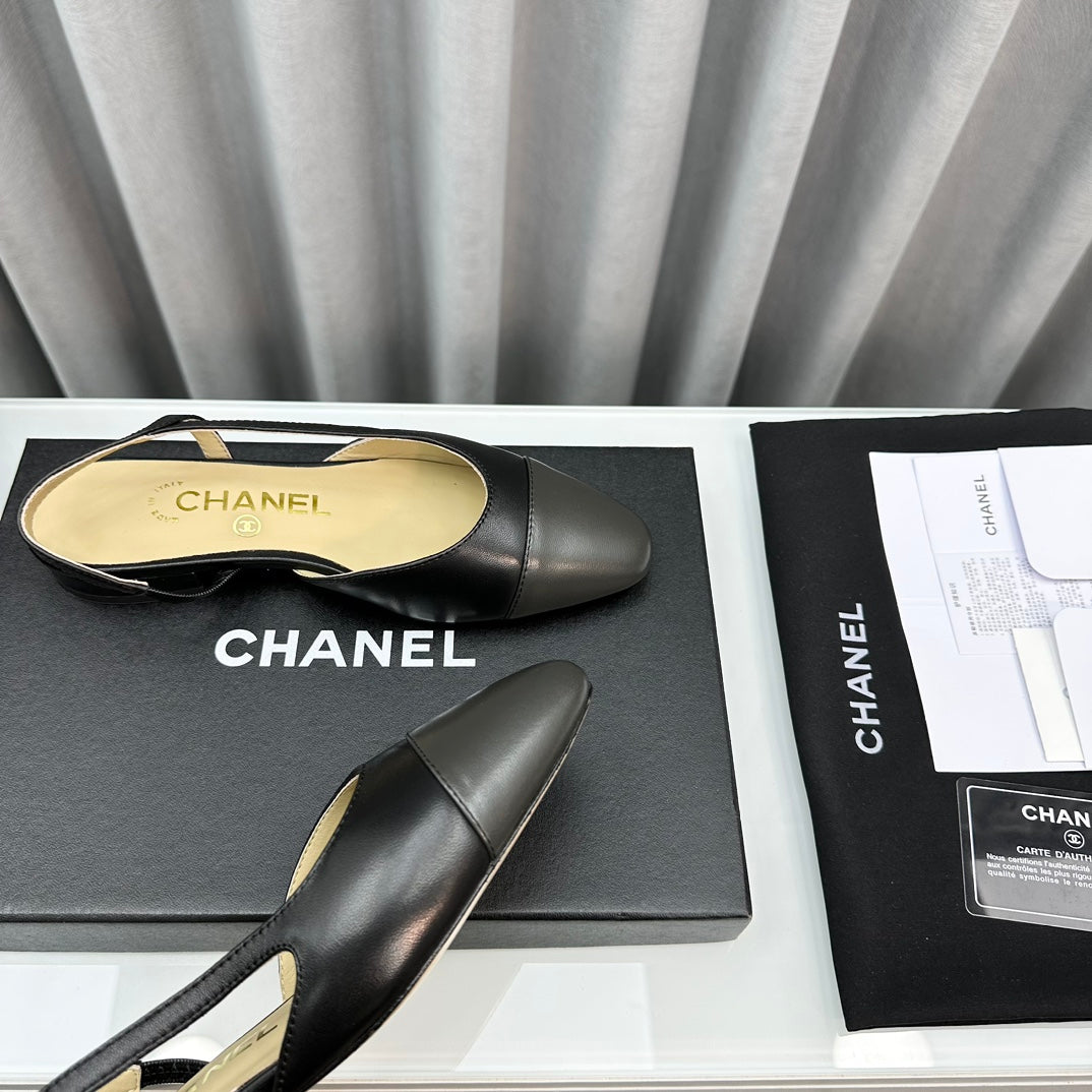 CC Slingback Flat Black Beige Lambskin
