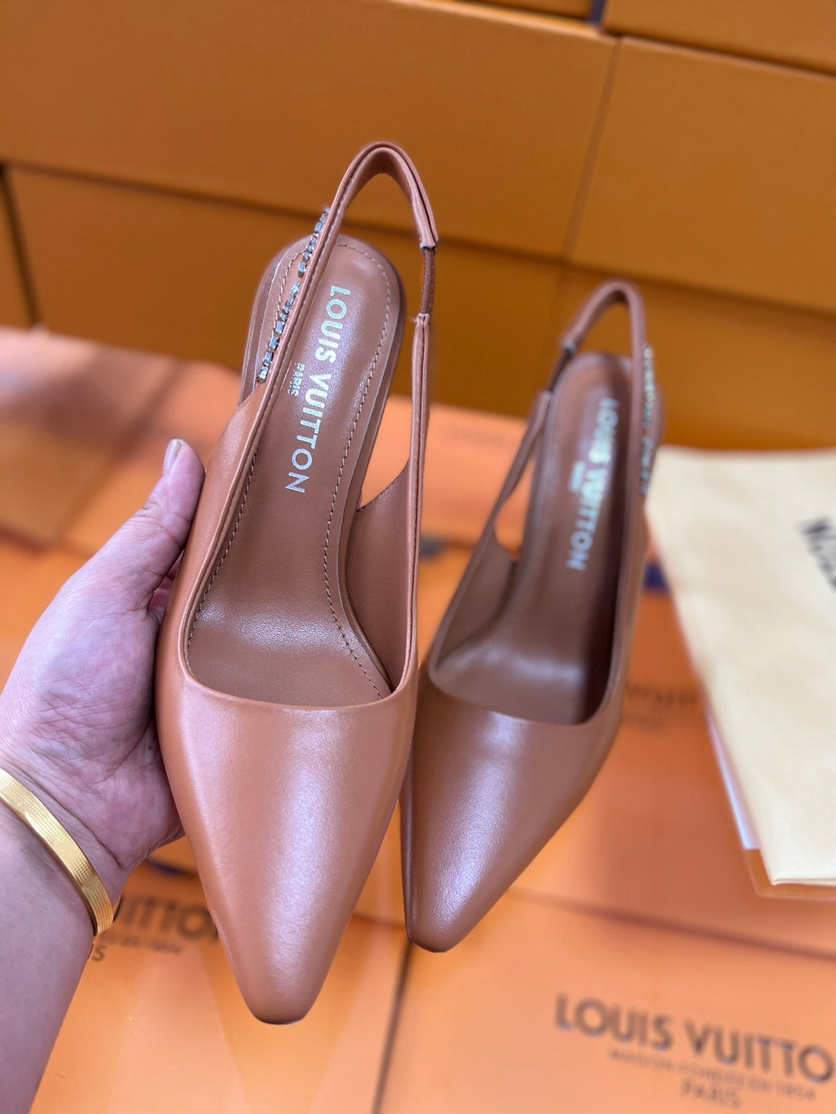 LV Spake Slingback 8.5CM Leather Brown Calfskin 218278