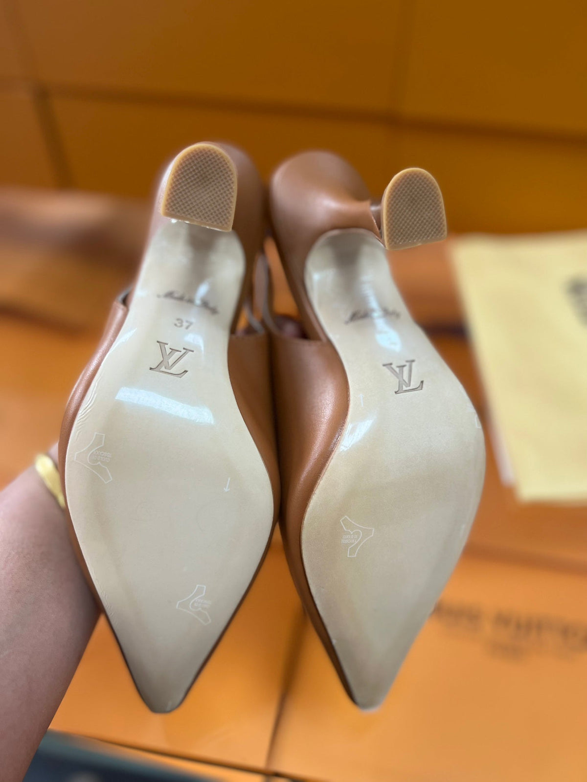 LV Spake Slingback 8.5CM Leather Brown Calfskin 218278