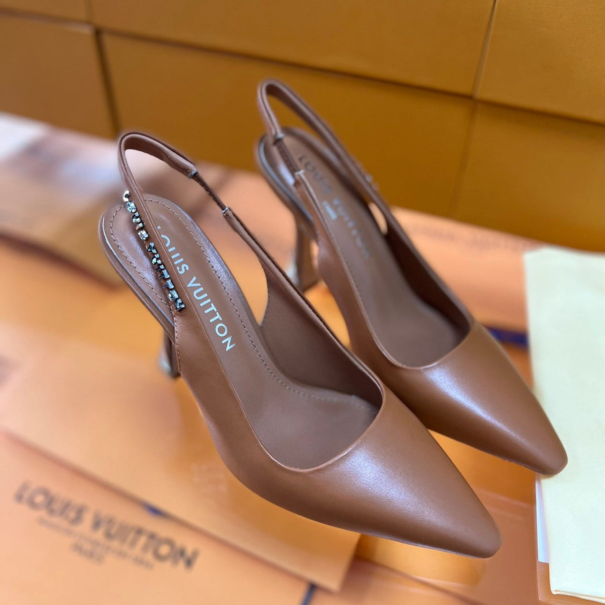 LV Spake Slingback 8.5CM Leather Brown Calfskin 218278