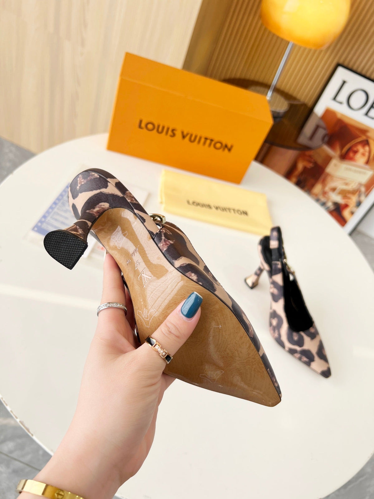 LV Spake Slingback with Chain 8.5CM Camel Beige Mix Black Fabric 218280
