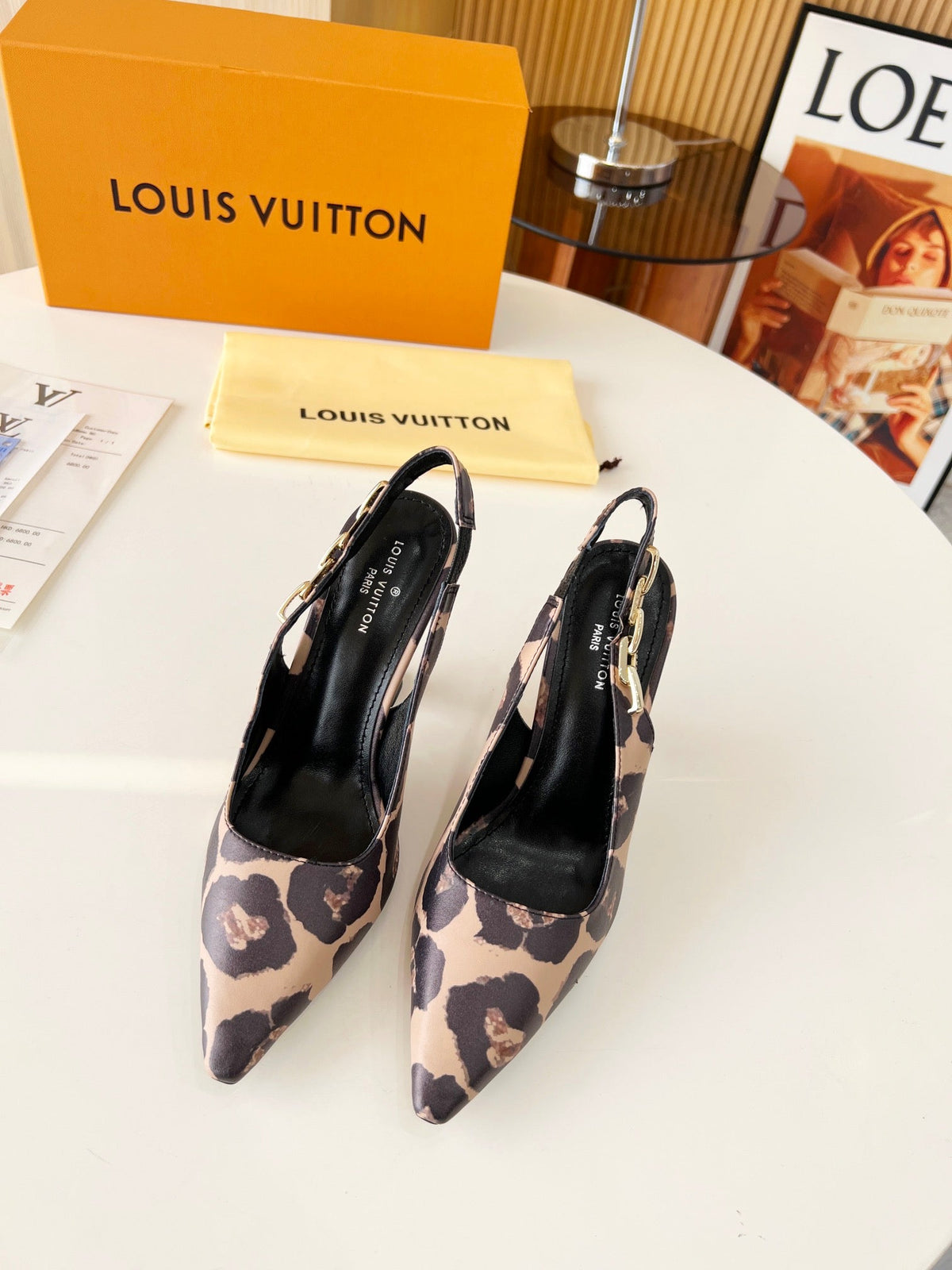 LV Spake Slingback with Chain 8.5CM Camel Beige Mix Black Fabric 218280